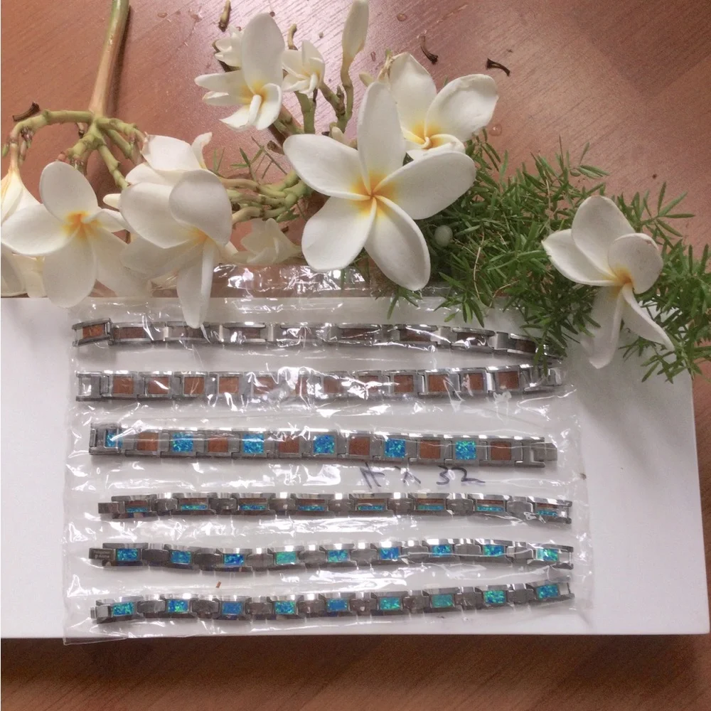 10MM ALOHA Tungsten Bracelet with inlaid Blue Opal.